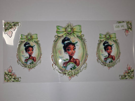 Princess Tiana Tumbler Wrap - Green Floral Frame Design