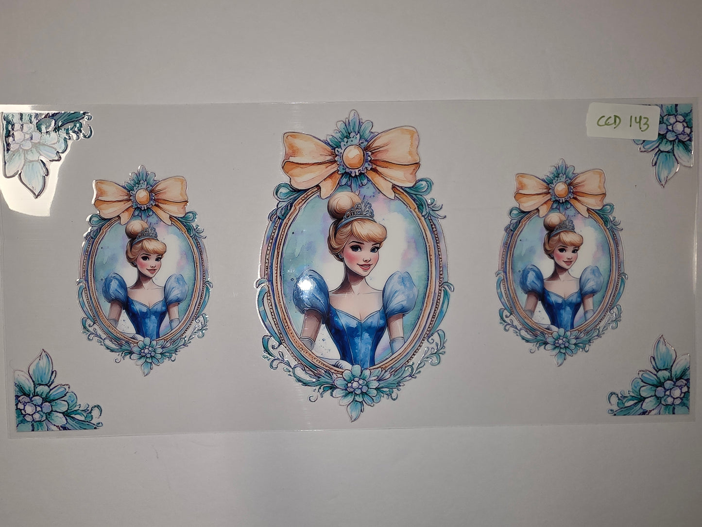 Cinderella Inspired Tumbler Wrap | Blue Princess Portrait with Bow & Floral Accents