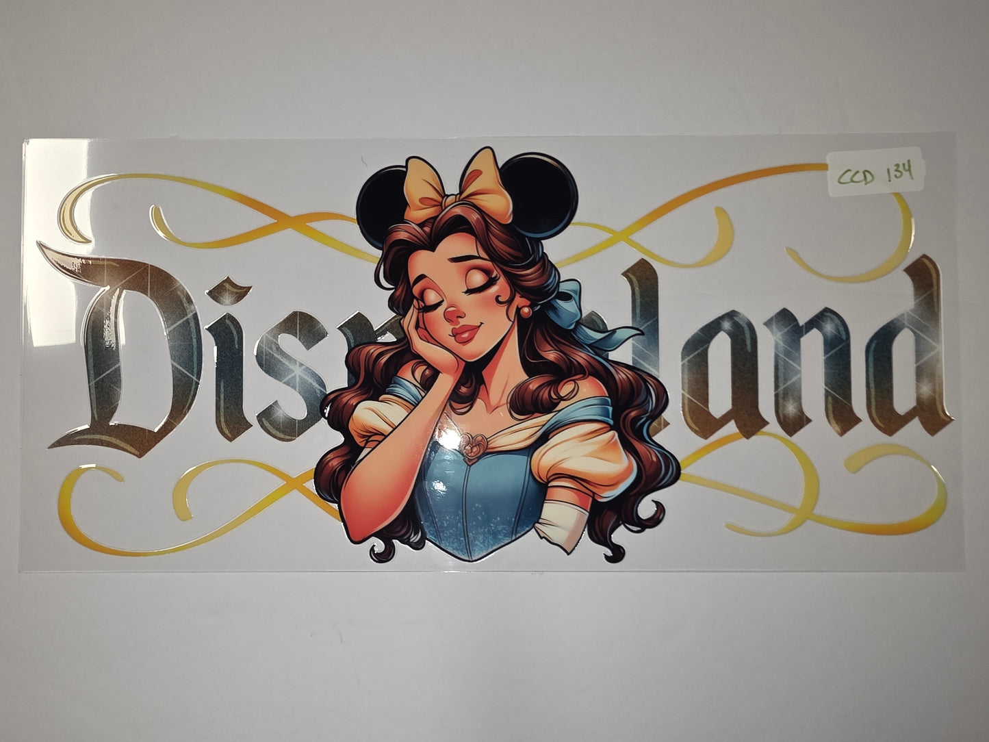 Belle "Disneyland" Inspired Tumbler Wrap - Princess Belle with Mickey Ears & Gold Swirls