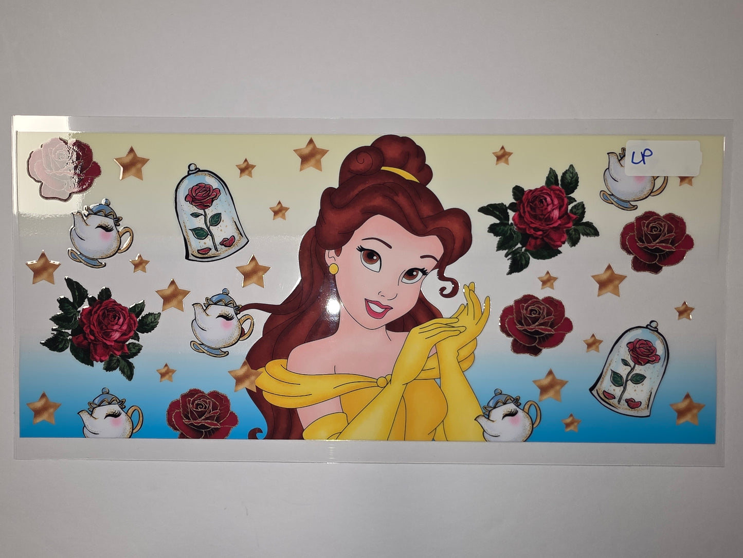Enchanted Rose & Teapot Character Tumbler Wrap | Belle Inspired Design | Gold Stars