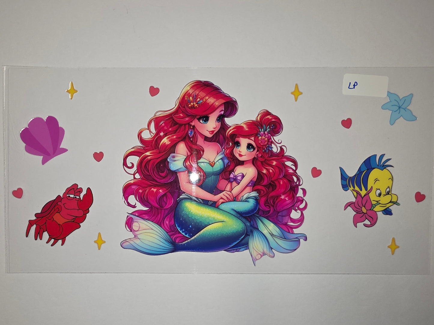 Mermaid Mom & Daughter Tumbler Wrap | Ariel & Flounder Design | Vibrant Red & Teal