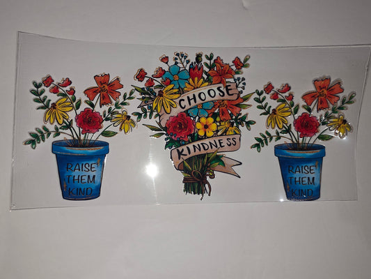 Boho Floral "Choose Kindness" Tumbler Wrap | Potted Flowers & Inspirational Quote