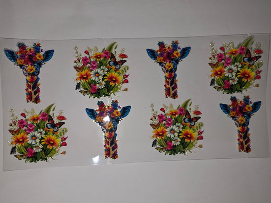 Boho Floral Giraffe Tumbler Wrap - Vibrant Butterflies & Flowers - Sublimation Design