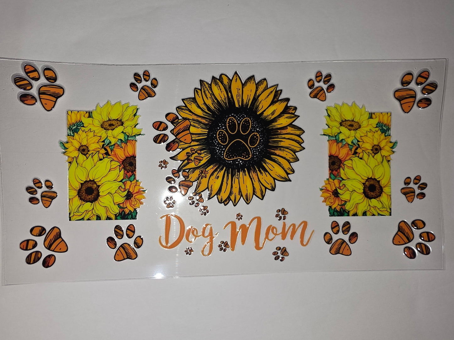 Sunflower Dog Mom Tumbler Wrap - Yellow, Orange, Paw Print Design