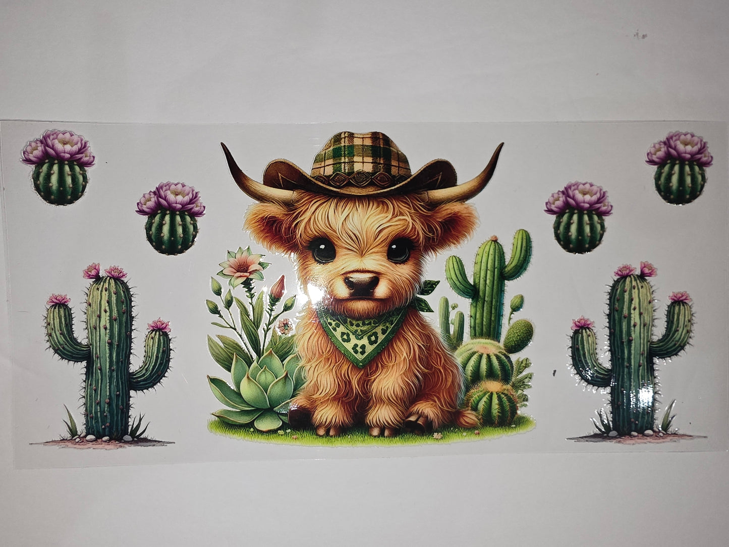 Cowboy Highland Cow & Cactus Tumbler Wrap - Cute Western Desert Design