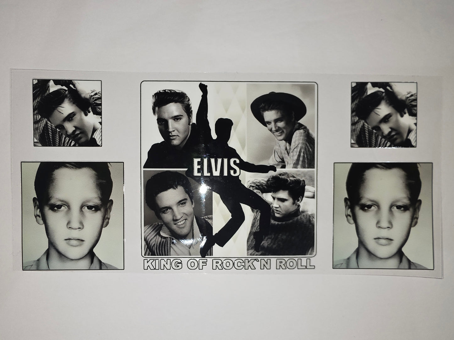 Elvis Presley "King of Rock 'n' Roll" Collage Tumbler Wrap - Black & White Vintage Style