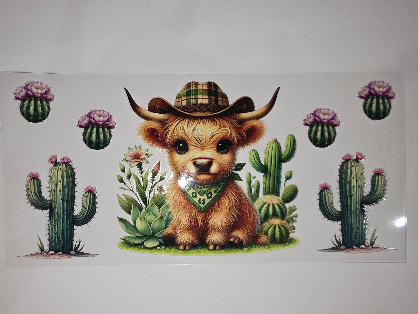 Cute Highland Cow & Cactus Tumbler Wrap | Western Desert Floral Design