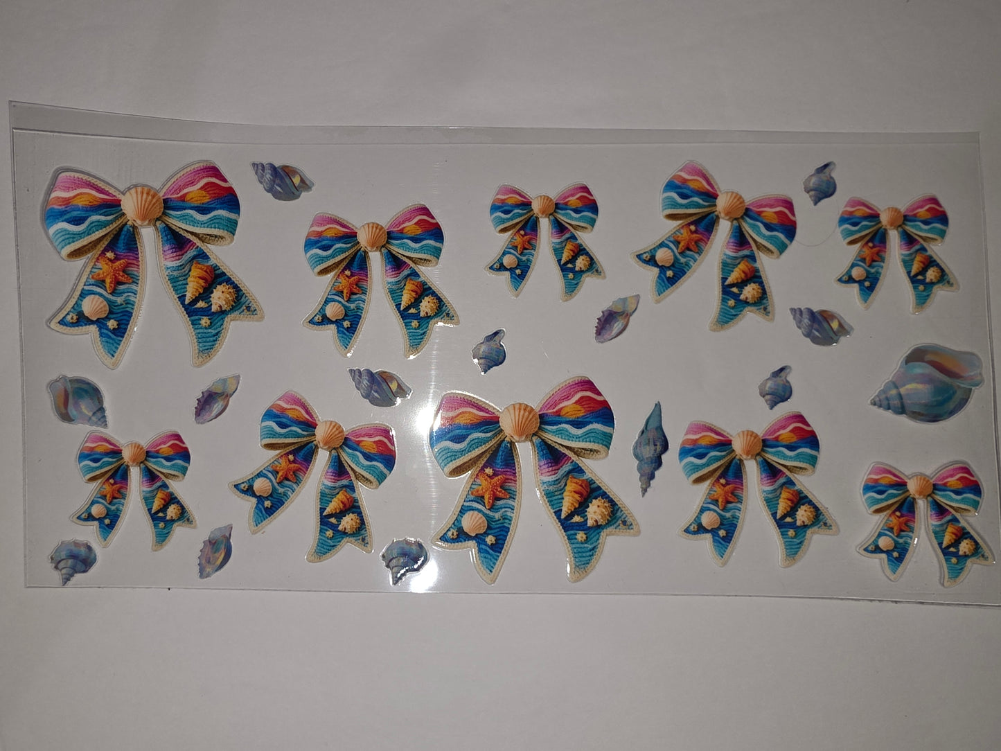 Beach Bow Tumbler Wrap - Ocean Waves, Shells, Starfish - Sunset Colors