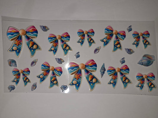 Beach Bow Tumbler Wrap - Ocean Waves, Shells, Starfish - Sunset Colors