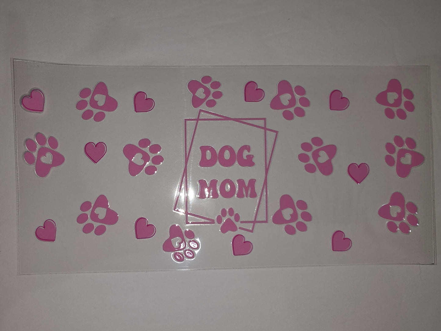 Pink Paw Print & Heart "Dog Mom" Tumbler Wrap - Cute Pet Lover Drinkware Design