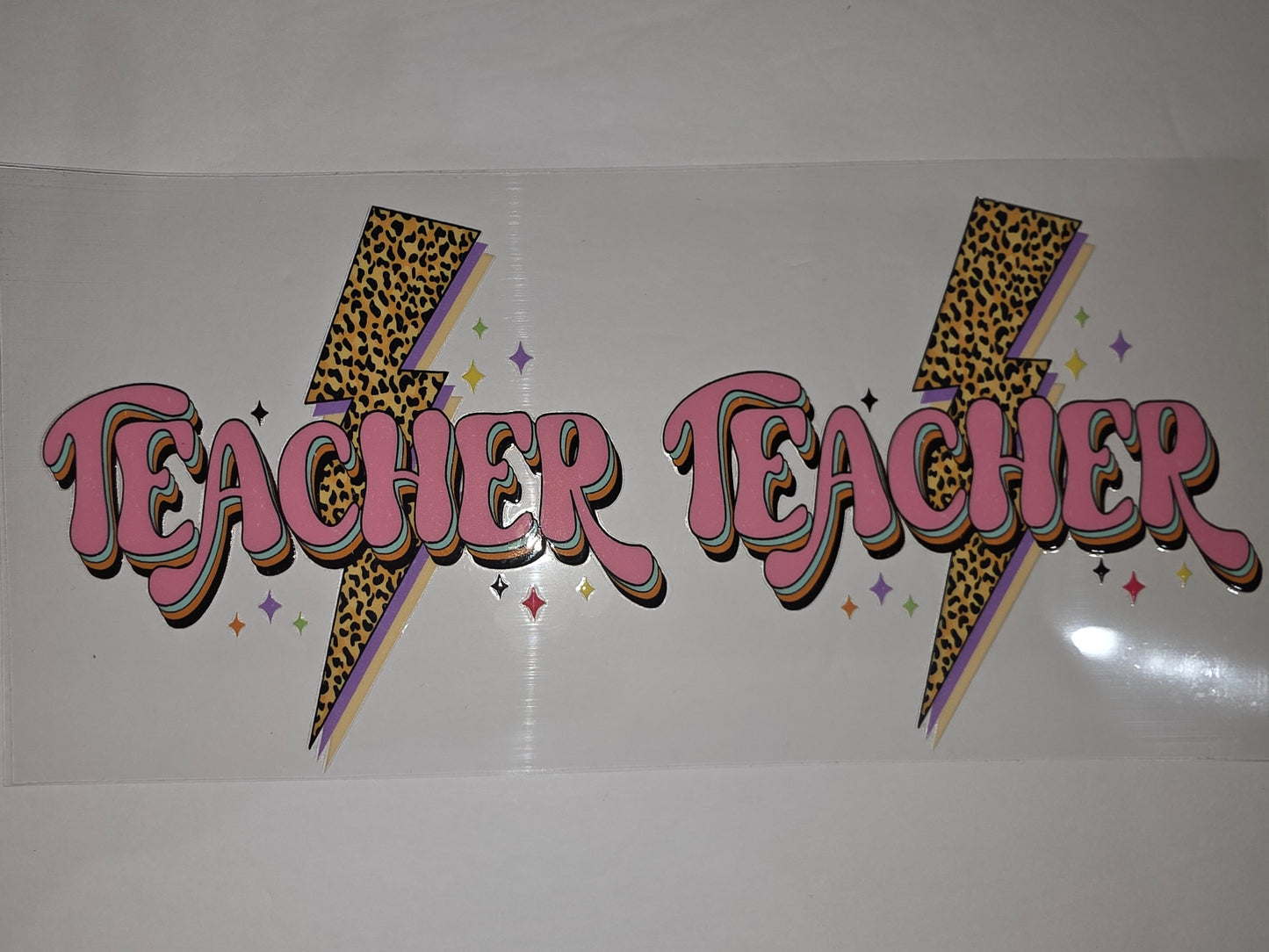 Retro Teacher Lightning Bolt Tumbler Wrap - Pink, Leopard, Rainbow Colors