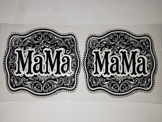 Western "Mama" Tumbler Wrap - Black & White Scroll Design