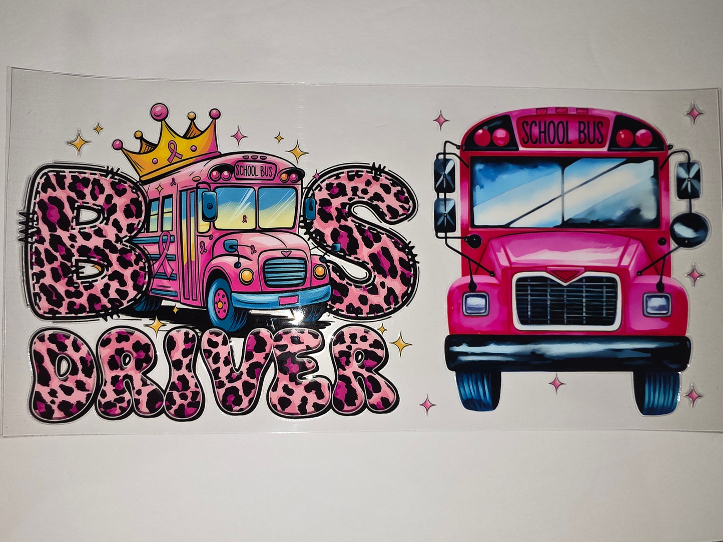 Pink Leopard "BBS Driver" School Bus Tumbler Wrap | Cute Queen Bus Driver Design