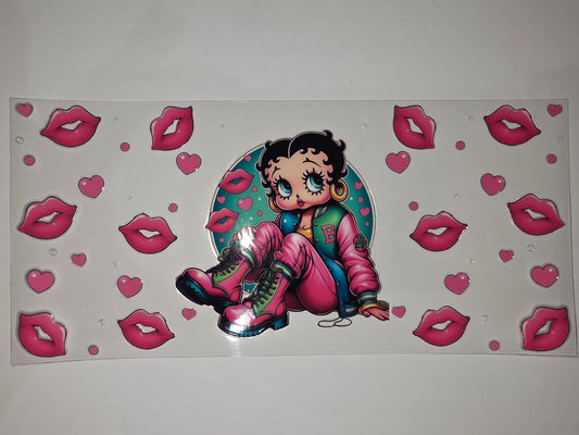 Betty Boop Pink Lips & Hearts Tumbler Wrap | Retro Cartoon Drinkware Design