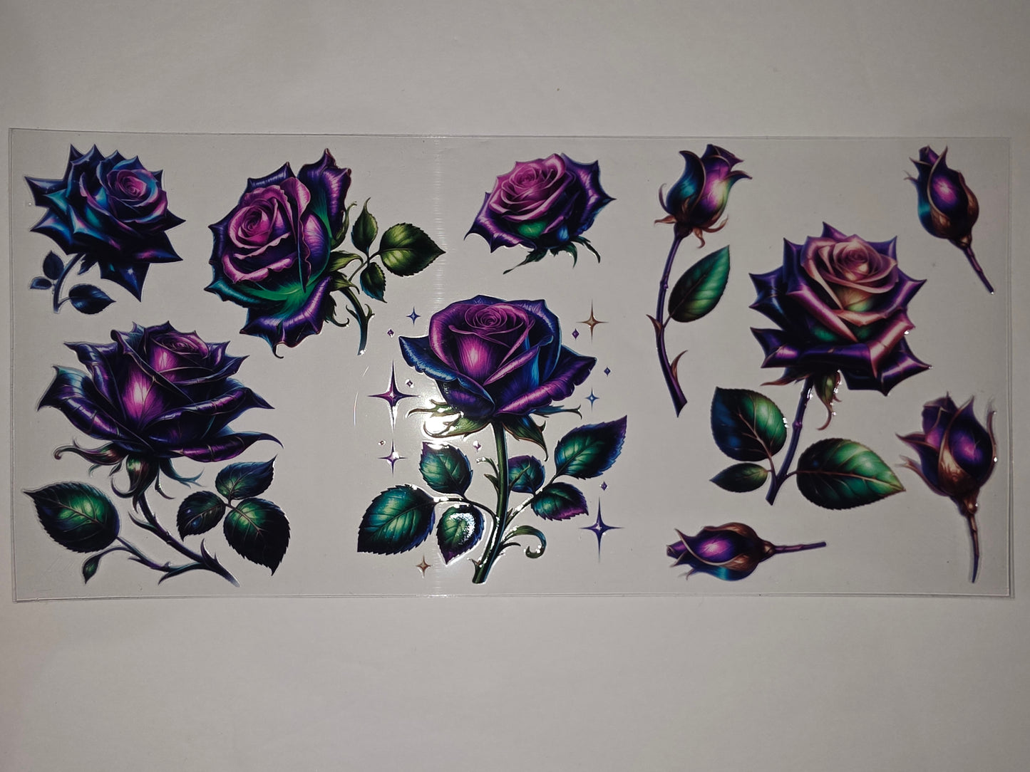 Iridescent Galaxy Rose Tumbler Wrap - Purple, Teal, Pink Floral Design