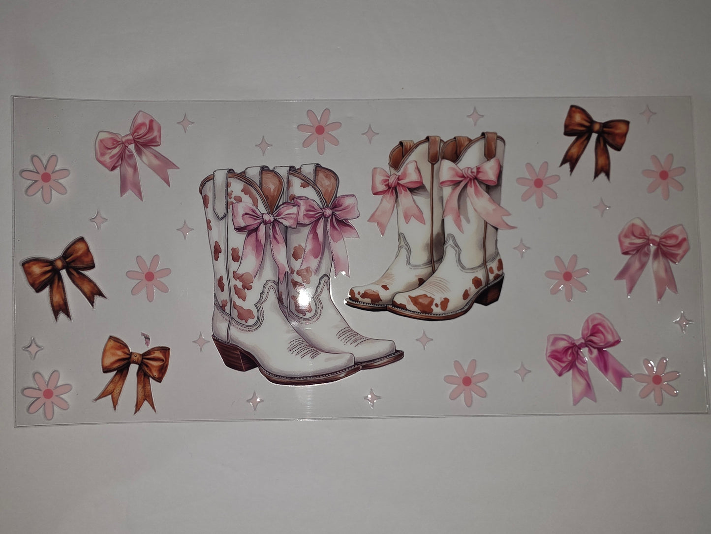 Pink Bow Cowboy Boots Tumbler Wrap | Western Floral & Bow Design | Sublimation Cup Art
