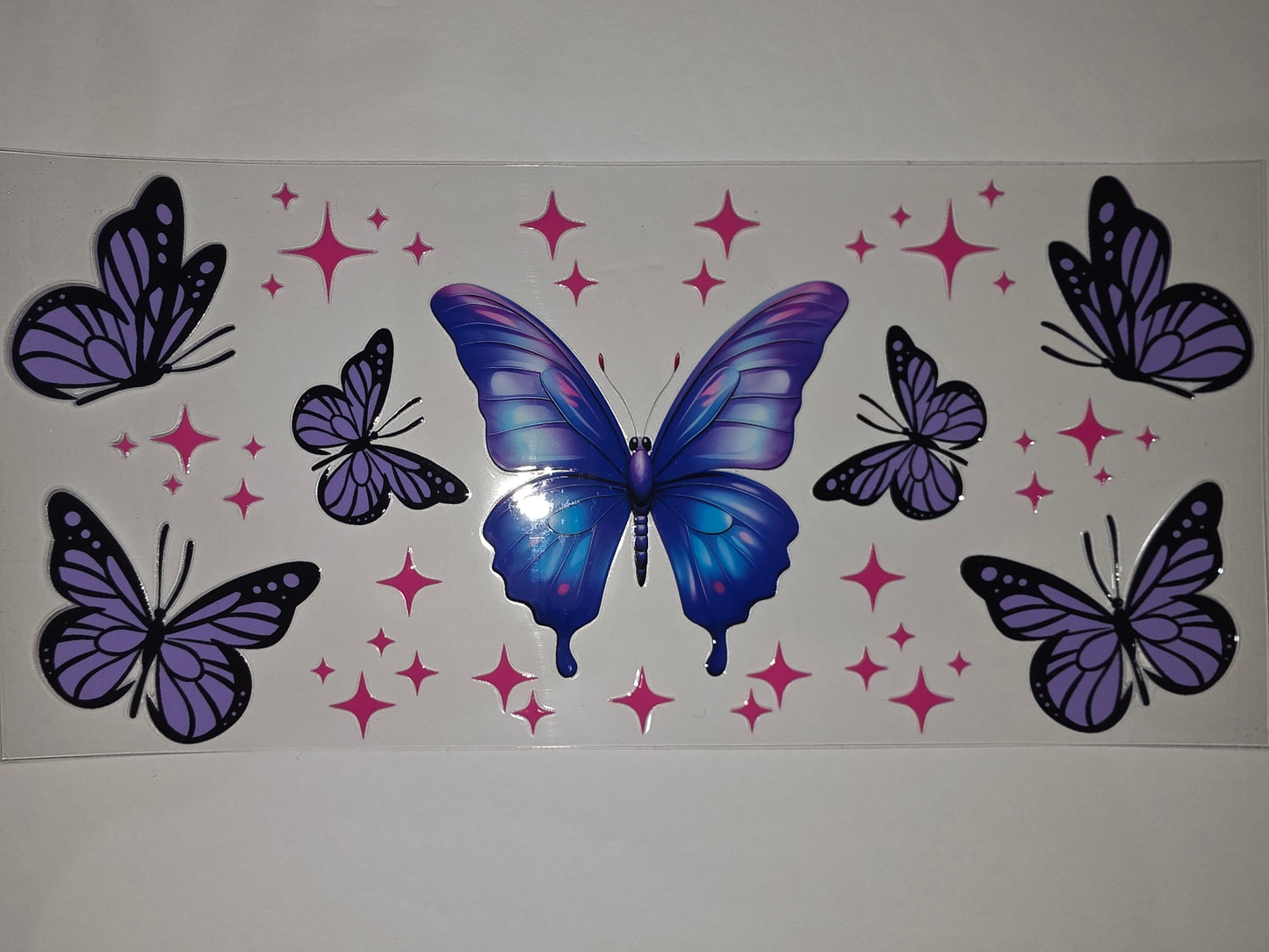 Purple & Blue Butterfly Tumbler Wrap with Pink Stars - Sublimation Design