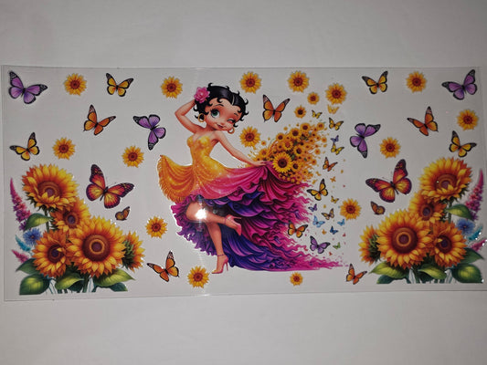 Betty Boop Sunflower Butterfly Tumbler Wrap | Vibrant Yellow Orange Pink Purple Design