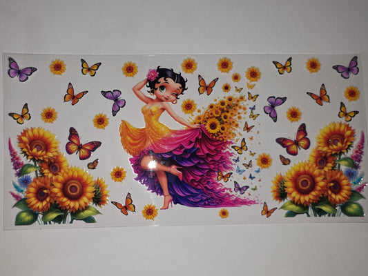 Betty Boop Sunflower Butterfly Tumbler Wrap | Vibrant Yellow Orange Pink Purple Design