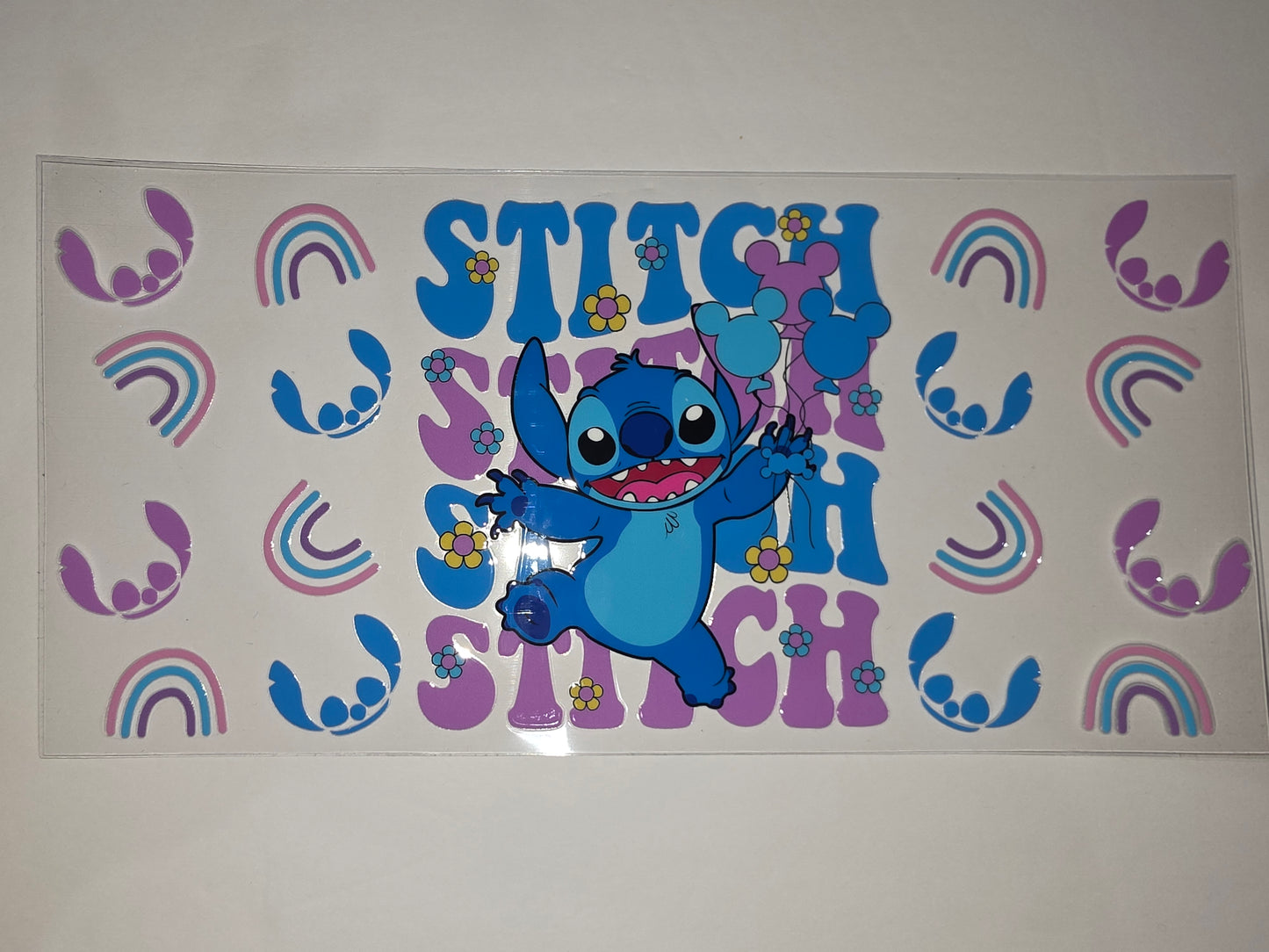 Stitch Rainbow & Flower Tumbler Wrap | Cute Blue Alien Drinkware Decal