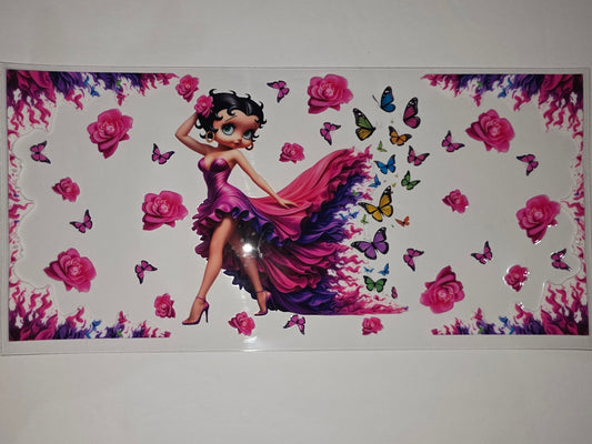 Betty Boop Tumbler Wrap - Pink Roses & Butterflies Design