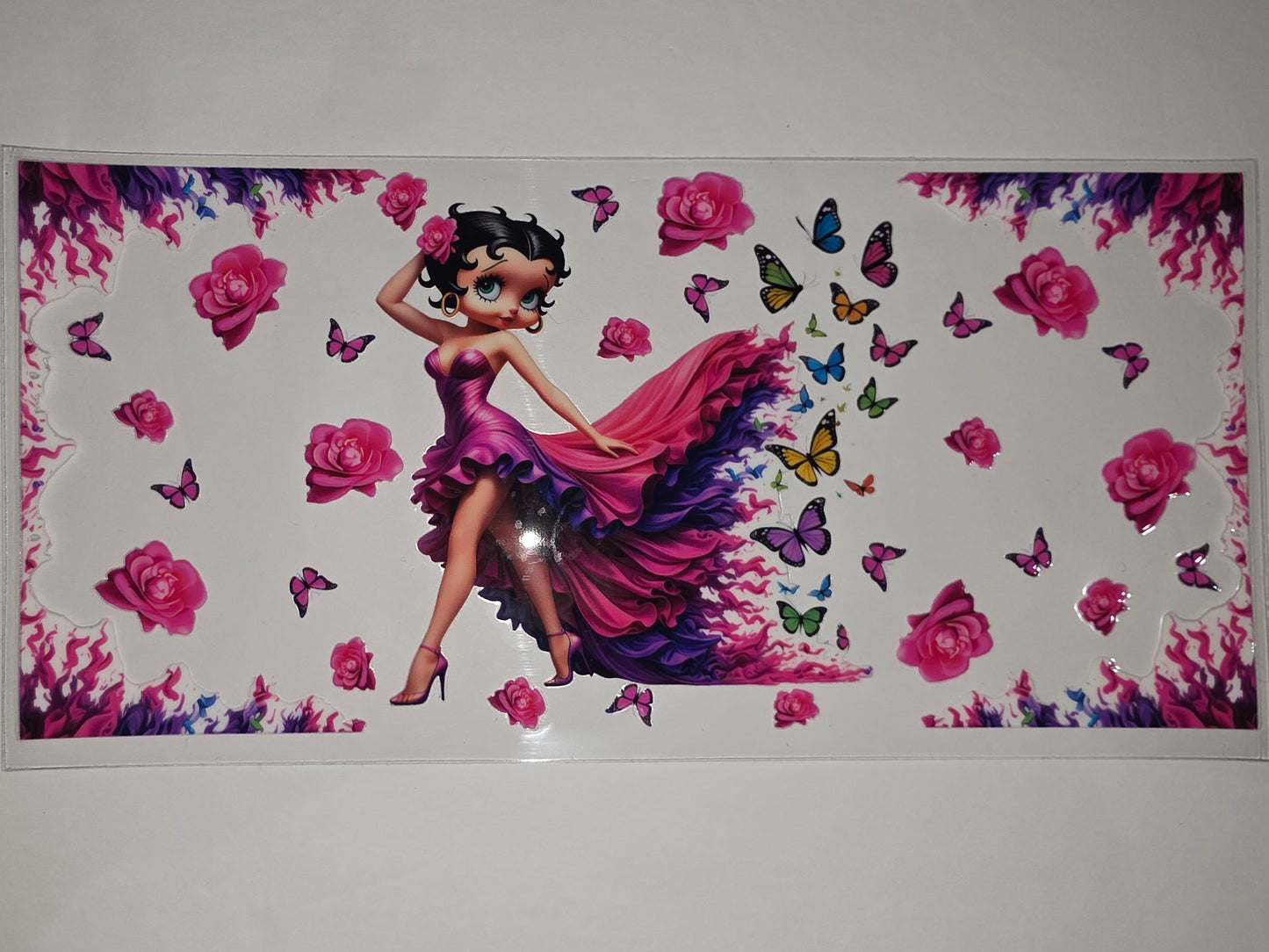 Betty Boop Pink Purple Dress Butterfly Rose Tumbler Wrap - Sublimation Design