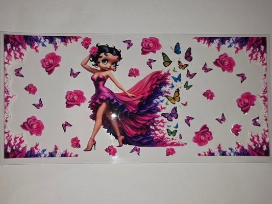 Betty Boop Pink Purple Dress Butterfly Rose Tumbler Wrap - Sublimation Design