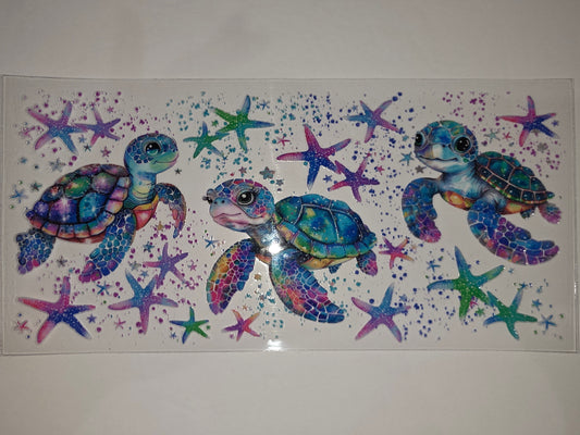 Whimsical Sea Turtle & Starfish Tumbler Wrap - Vibrant Galaxy Colors