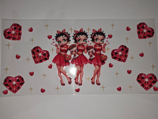 Betty Boop Red Hearts & Gems Tumbler Wrap | Valentine's Day Drinkware Design