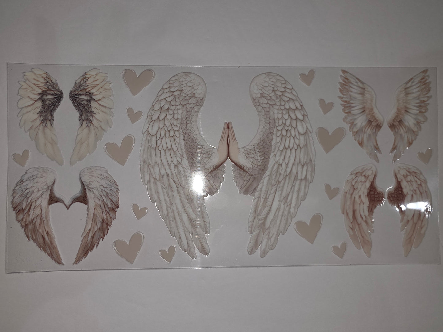 Angel Wings & Hearts Tumbler Wrap - Sublimation Design - Beige & White