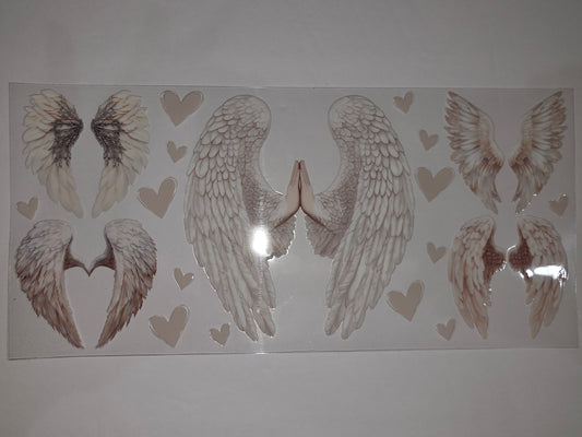 Angel Wings & Hearts Tumbler Wrap - Sublimation Design - Beige & White