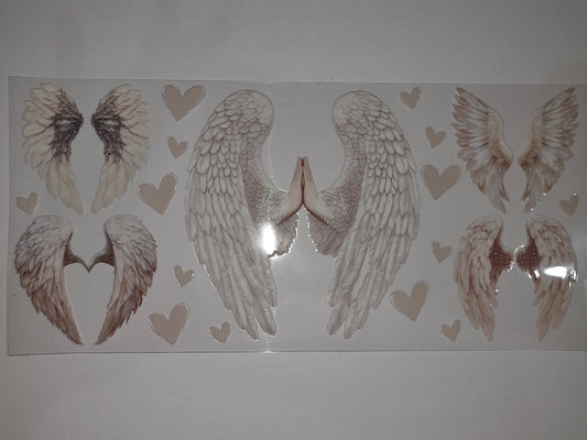 Angel Wings Tumbler Wrap - Praying Hands, Feathers, Hearts - Sublimation Design