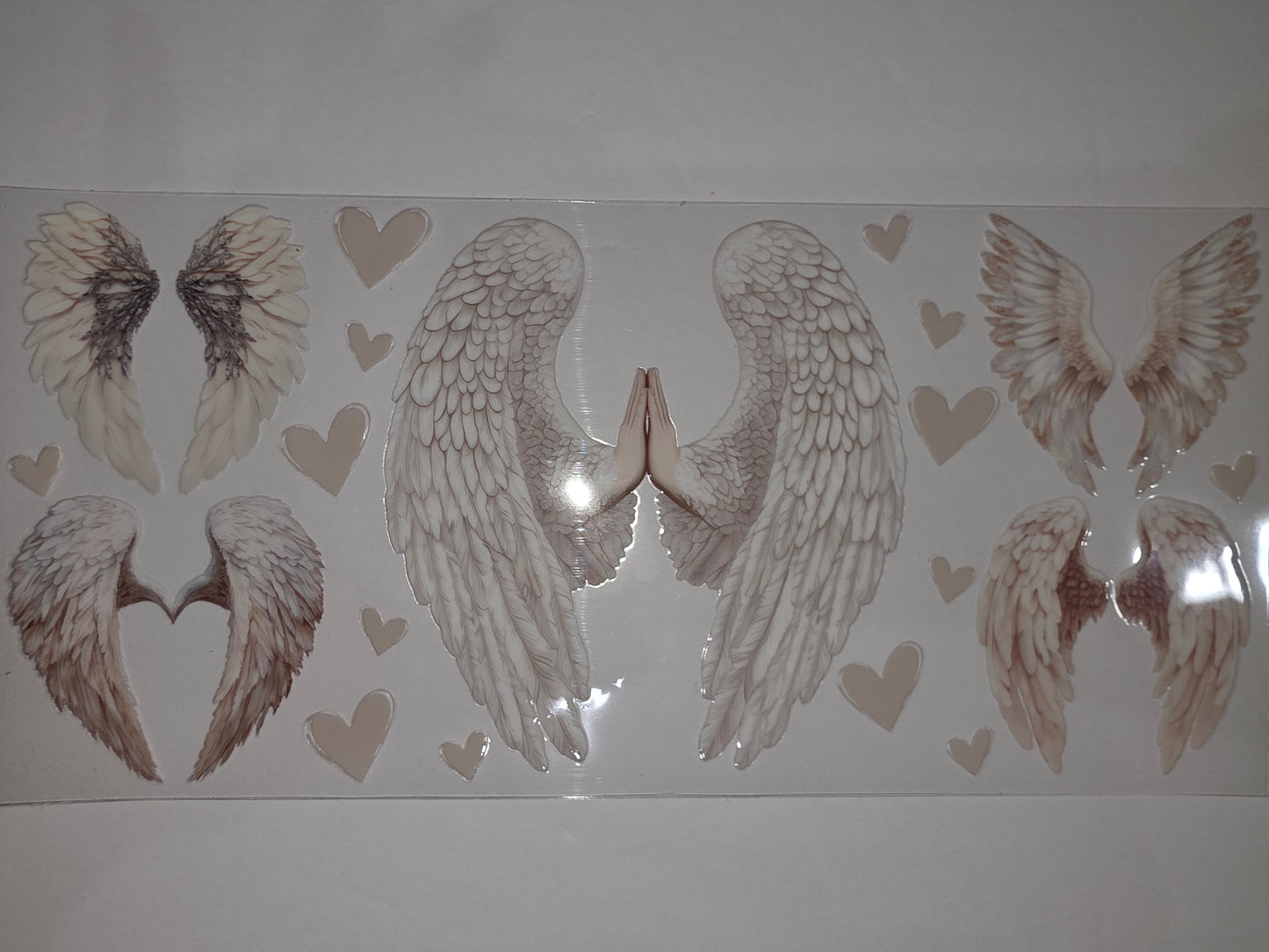 Angel Wings & Hearts Tumbler Wrap | Sublimation Design | Beige & White Feathers