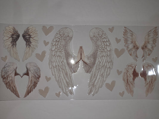 Angel Wings & Hearts Tumbler Wrap | Sublimation Design | Beige & White Feathers