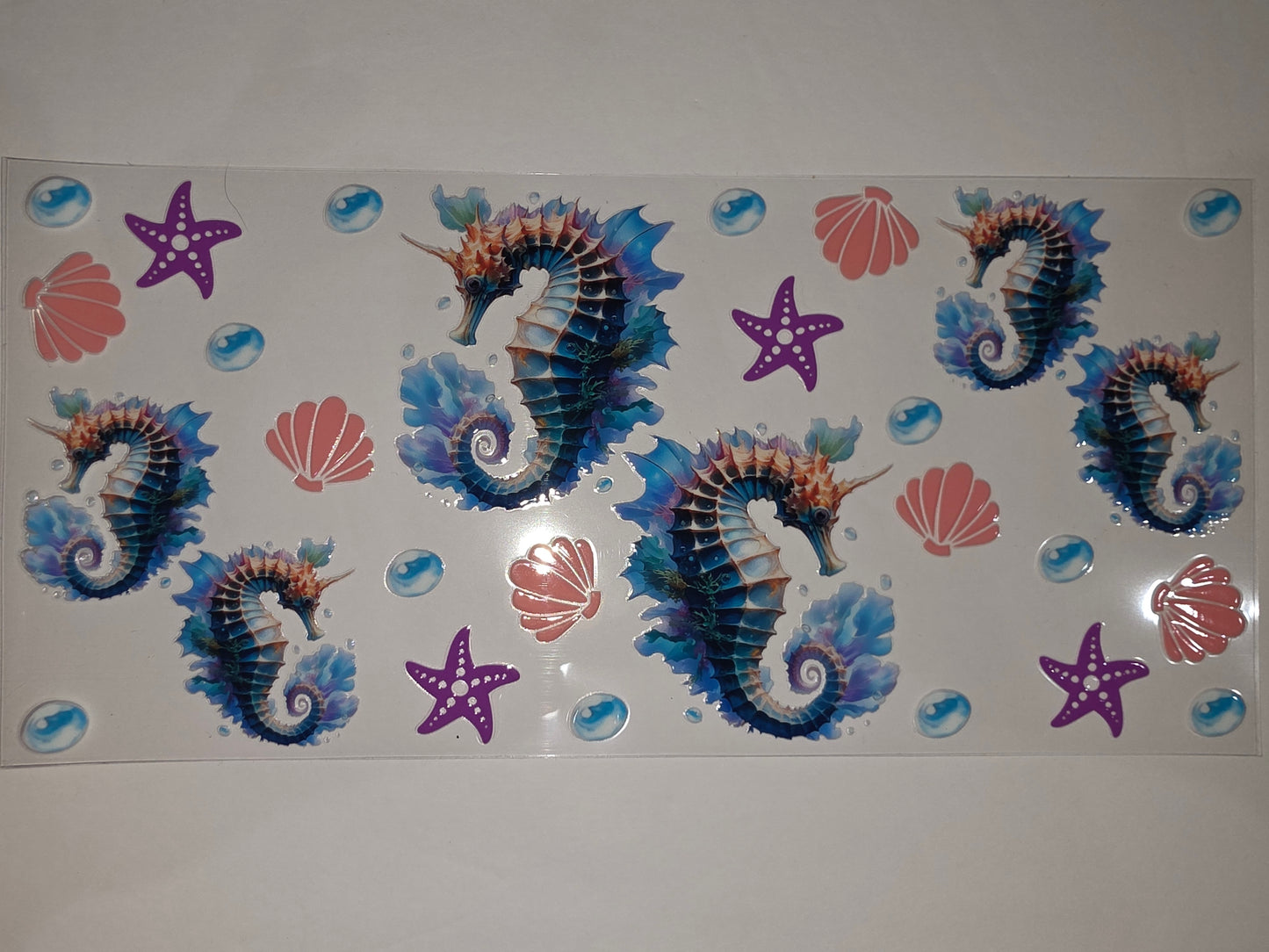 Ocean Seahorse Tumbler Wrap - Blue, Purple, Coral Seashells & Starfish Design