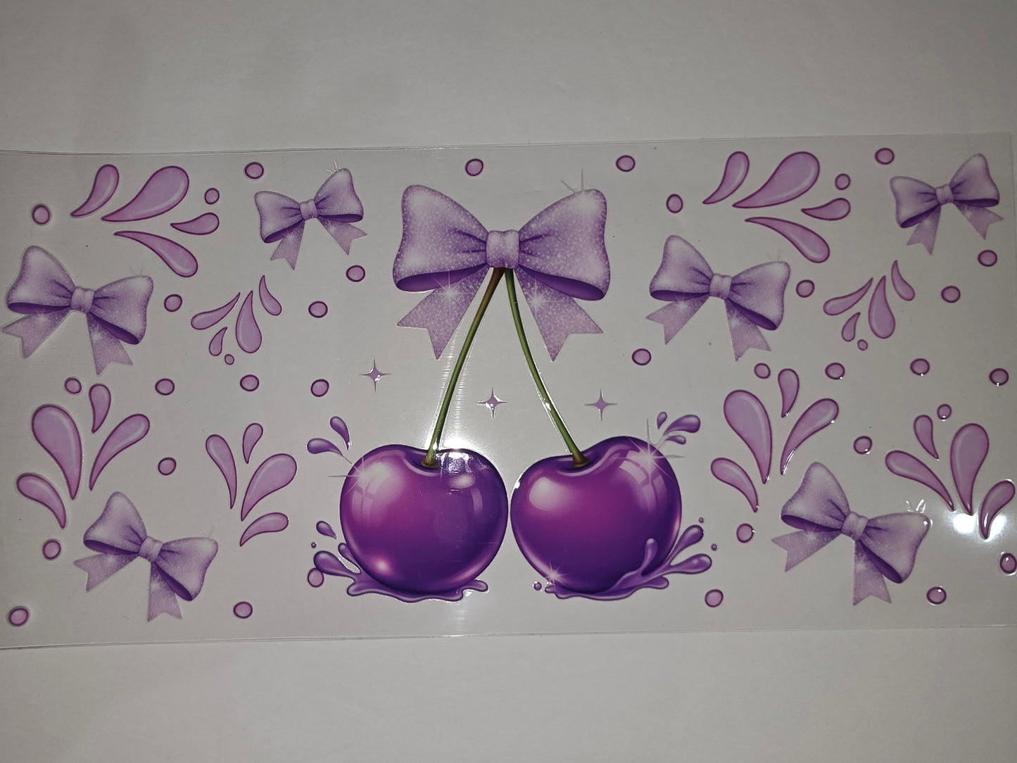 Purple Cherry & Bow Tumbler Wrap - Cute Fruit & Sparkle Design
