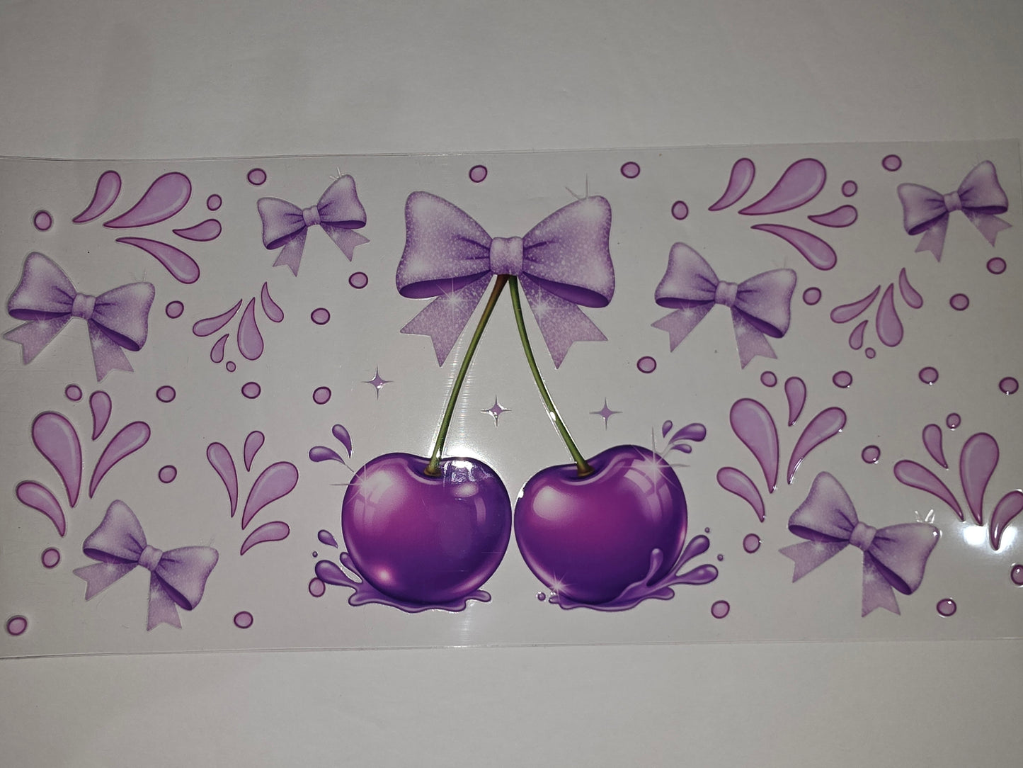 Purple Cherry & Bow Tumbler Wrap - Cute Fruit & Ribbon Design for Cups