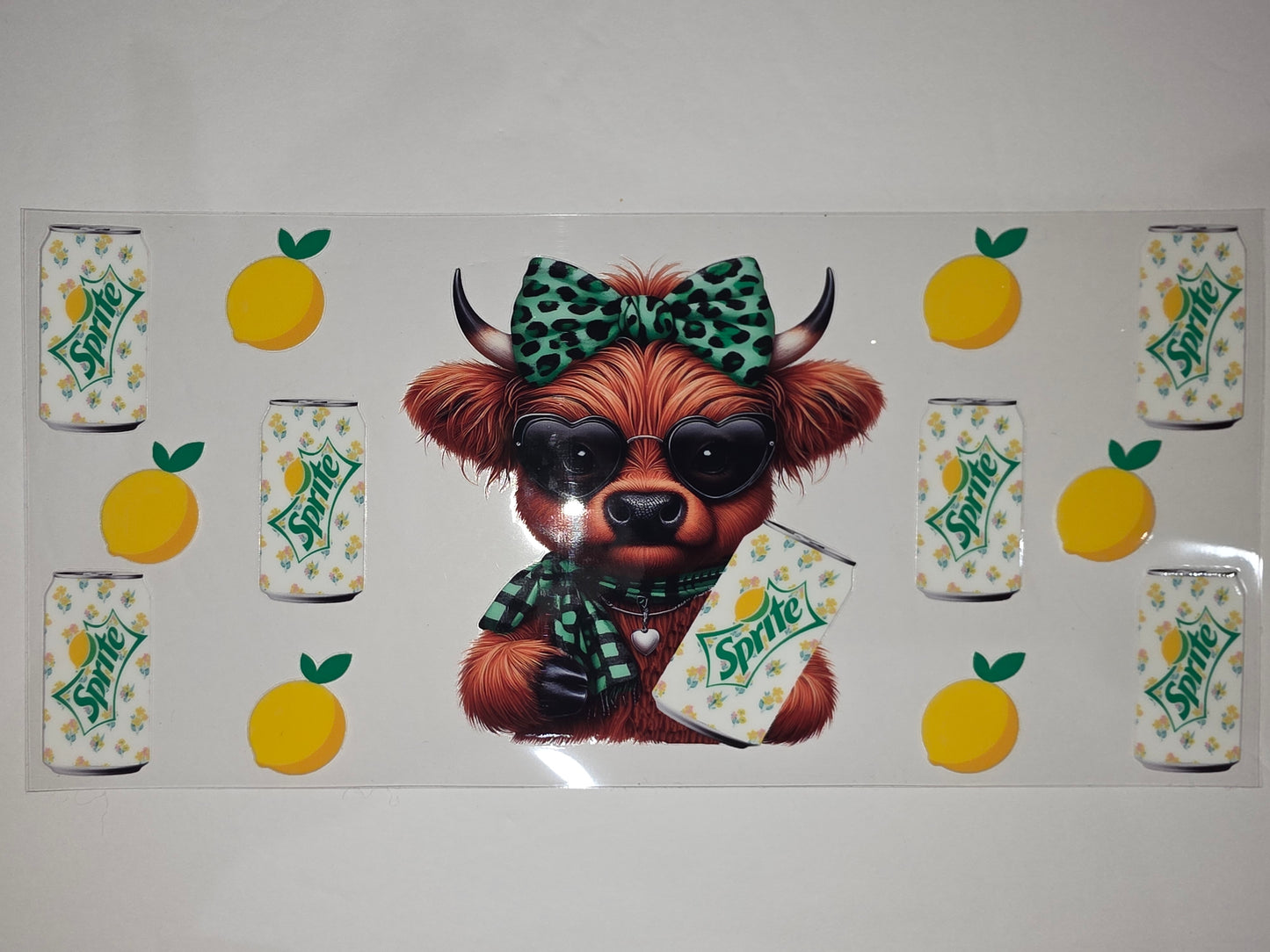 Highland Cow with Sprite Cans & Lemons Tumbler Wrap | Cute Animal Drinkware Design