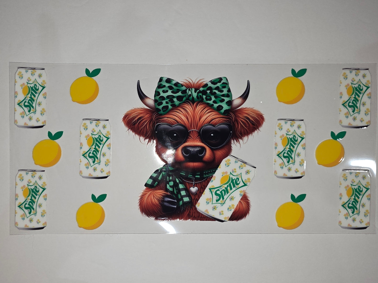 Highland Cow with Sprite Cans & Lemons Tumbler Wrap | Cute Animal Drinkware Design
