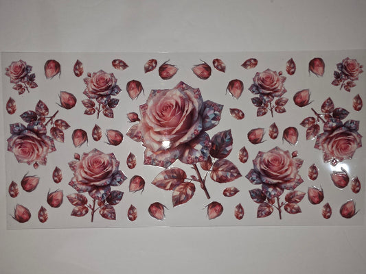 Vintage Rose & Gemstone Tumbler Wrap | Pink Floral Sublimation Design
