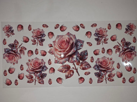 Vintage Rose Tumbler Wrap - Pink Floral Sublimation Design for Cups