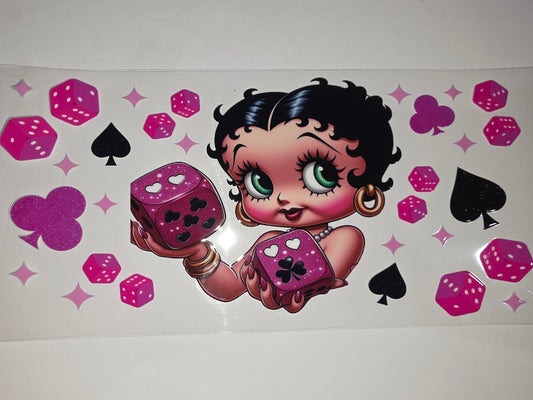 Betty Boop Casino Dice & Card Suits Tumbler Wrap | Pink & Black Glitter Design