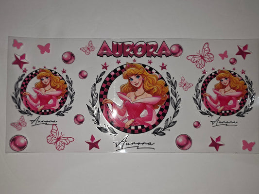 Aurora Princess Tumbler Wrap - Pink & Black Fairytale Design with Butterflies & Stars