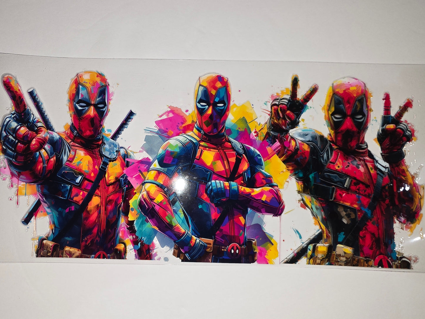 Vibrant Deadpool Trio Tumbler Wrap - Comic Art Style
