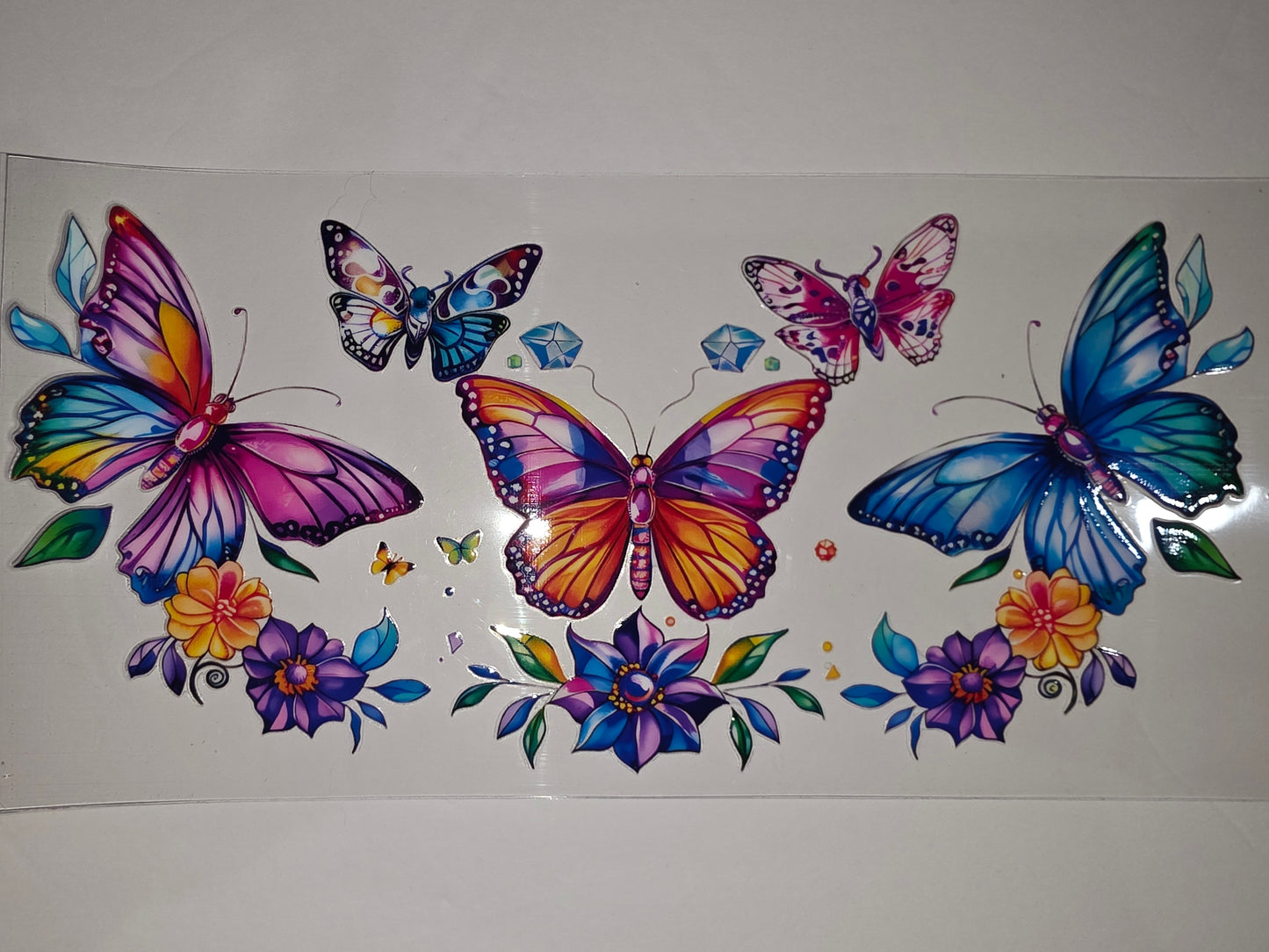 Vibrant Butterfly & Floral Tumbler Wrap | Rainbow & Blue Butterfly Design | Sublimation Cup Art