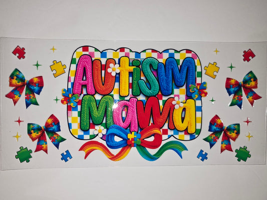 Autism Mama Tumbler Wrap - Colorful Puzzle Pieces & Bows Design