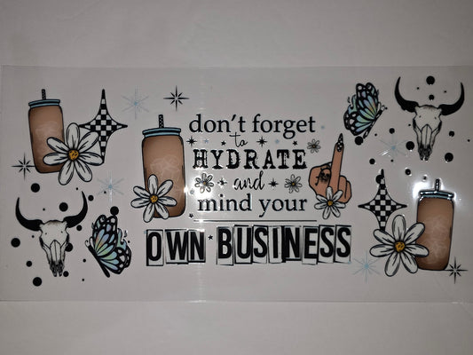 Boho Skull Butterfly Tumbler Wrap | "Mind Your Own Business" Drinkware Design