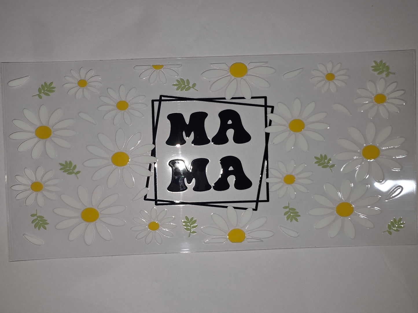 Retro Daisy "Mama" Tumbler Wrap - White, Yellow, Green, Black - Boho Floral Design