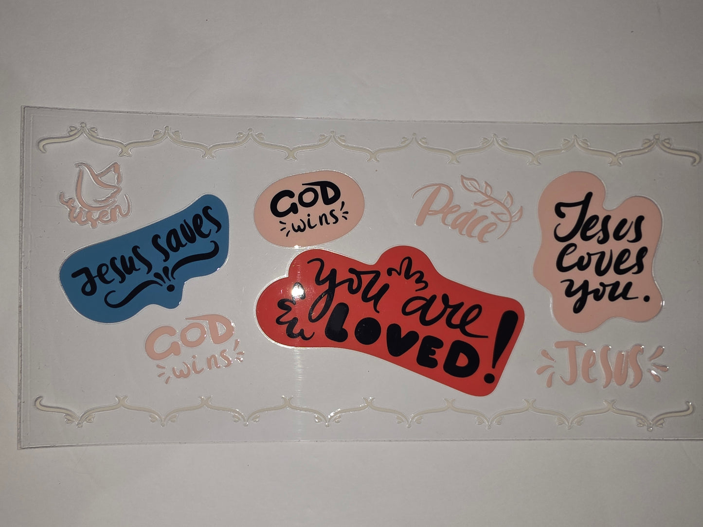 Inspirational Christian Tumbler Wrap | Jesus Saves, God Wins, You Are Loved | Pink, Blue, Red