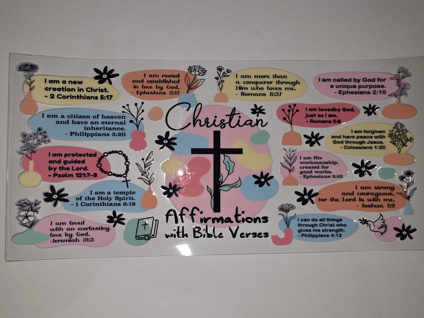 Christian Affirmations with Bible Verses Tumbler Wrap | Pastel Colors & Floral Design